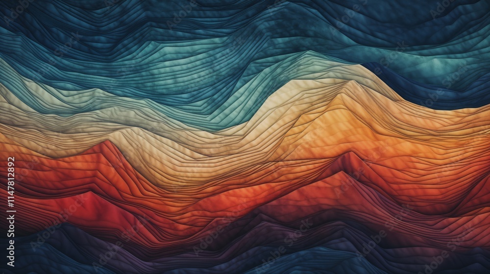 Poster multicolor abstract landscape in layered gradient textures.depth. flow. a harmonious blend of nature