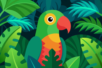Fototapeta premium Parrot in Tropical Forest Green Color Vector Illustration