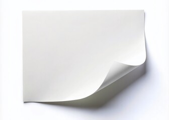 Curved Corner Paper Sheet, White Background, Blank Paper, Isolated Paper, Mockup, Photography, Realistic Paper Texture, Clean Design, Office Supplies