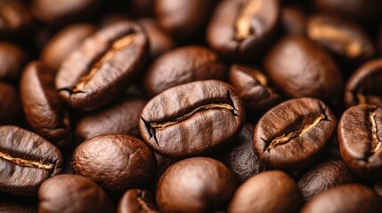 Naklejka premium Roasted Coffee Beans: A Close-Up Macro Photography of Aromatic Coffee Beans