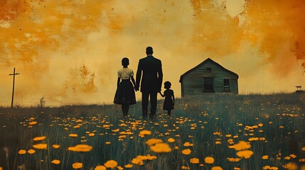 Watercolor painting of a family visiting a historic site honoring Black leaders and milestones