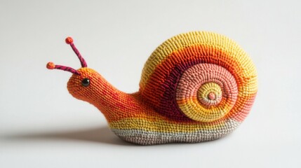 A charming knitted snail crafted with colorful yarn, styled for product photography. Created with Generative AI