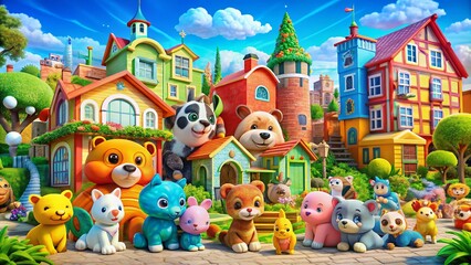 Fototapeta premium Cute Cartoon Animals: Adorable Baby Animals Photo Collection - Funny Animal Images