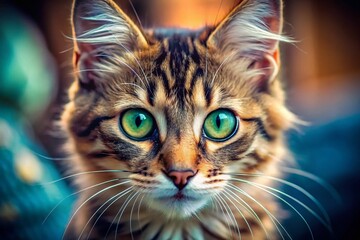 Cute Cat Closeup, Adorable Kitten Headshot, Domestic Cat Macro Photography, Square Image