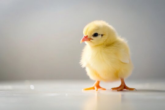 Cute Chick, Minimalist White Background, Soft Lighting, Baby Bird Photography, Animal Portrait, Rule of Thirds