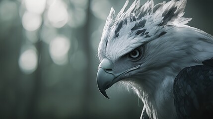 A breathtaking wildlife photo of the rare Harpy Eagle, showcasing its powerful build and striking features. This majestic bird symbolizes the importance of preserving endangered species and rainforest