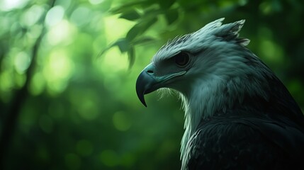 A breathtaking wildlife photo of the rare Harpy Eagle, showcasing its powerful build and striking features. This majestic bird symbolizes the importance of preserving endangered species and rainforest