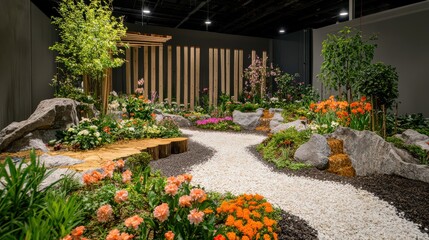Naklejka premium Horticulturists showcase innovative flower and garden designs, blending aesthetics with sustainable gardening practices