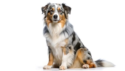 Border Collie puppy sitting on white background, cute, purebred, black and white, portrait of a domestic dog, isolated, with a playful and friendly expression