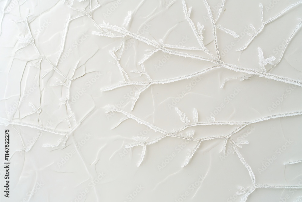 Aufkleber thin layer of frost forming delicate patterns on smooth white ceramic surface under soft natural lig