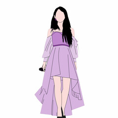 Vector illustration of female idol in purple dress on stage.