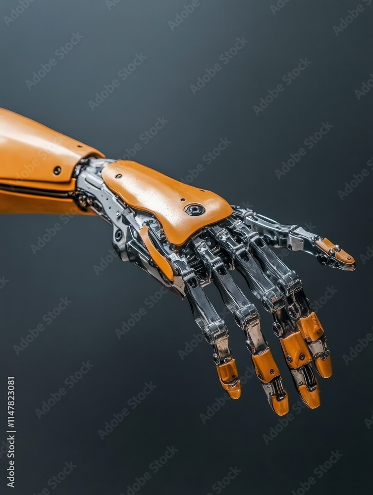 Poster Prosthetic arm showcasing advanced technology in action with clear space for text and branding. Generative AI