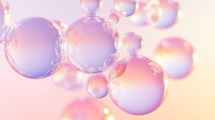 cluster of floating bubbles reflecting soft pastel hues against blurred gradient backdrop