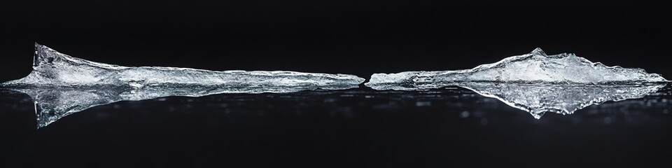 Obraz premium crack forming in thin sheet of ice displayed on reflective black surface under diffused lighting
