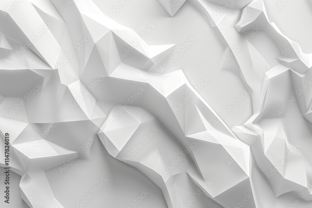Poster abstract white 3d geometric pattern with sharp edges and deep crevices.