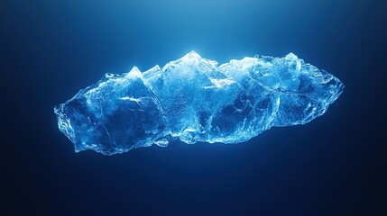 Fototapeta premium floating shard of cracked ice glowing faintly against deep blue gradient background