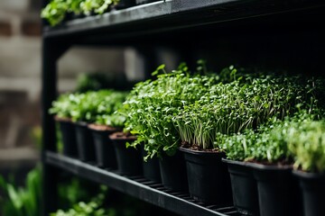 Set of microgreen sprouts in a trays