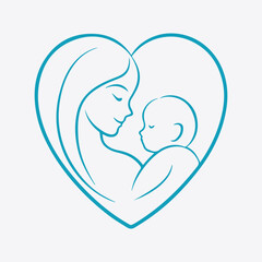 happy mother and baby icon logo design. badges for children store & baby care center. mom & baby line art illustration