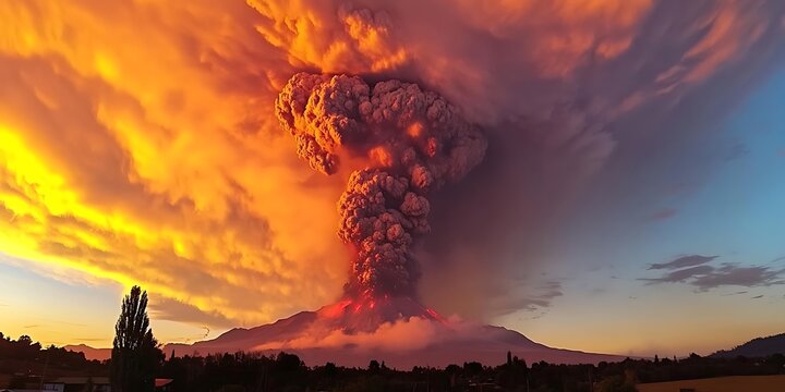 a volcano erupting with smoke and flames