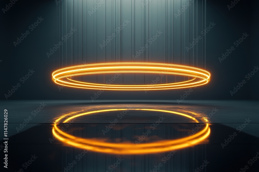 Poster suspended glowing ring of energy creating concentric patterns over reflective surface