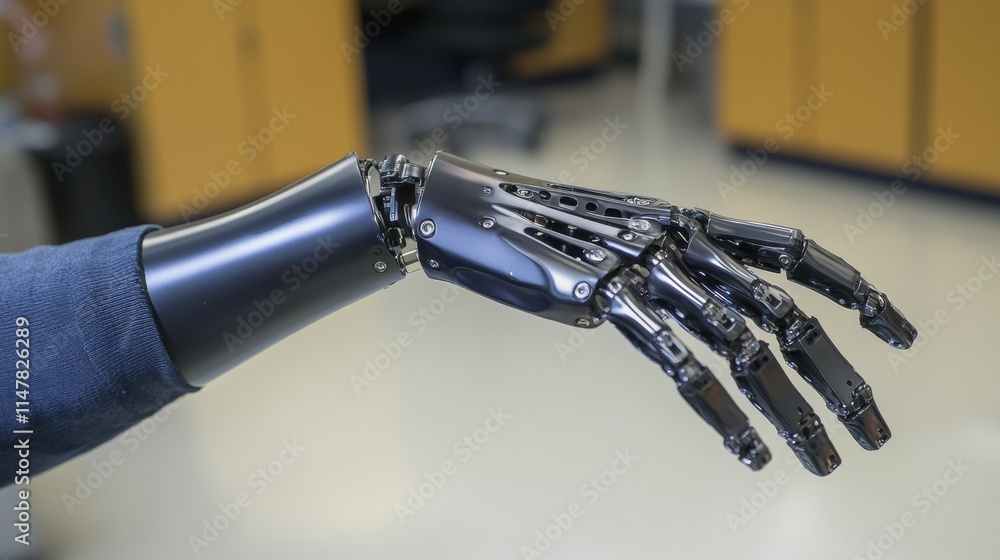 Fototapete prosthetic arm demonstrating dexterity and functionality in a modern workspace environment. generati