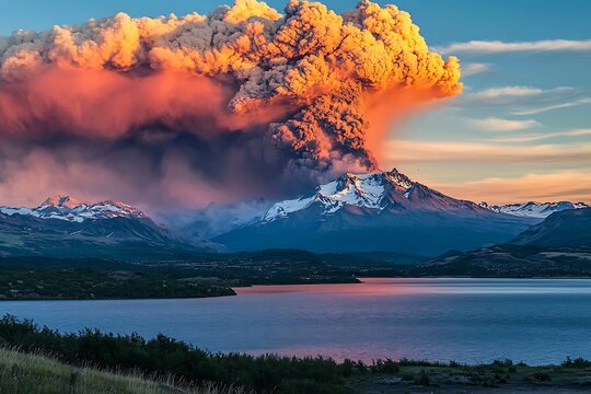 a volcano erupting with smoke and flames