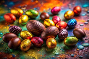 Obraz premium Delicious Chocolate Easter Eggs Low Light Photography Top View