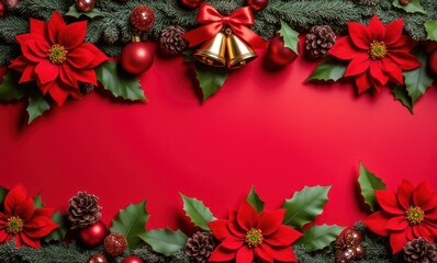 Festive red holiday decorations and flowers