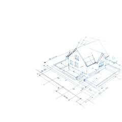 Architectural blueprint of a house transparent background digital illustration creative design top view