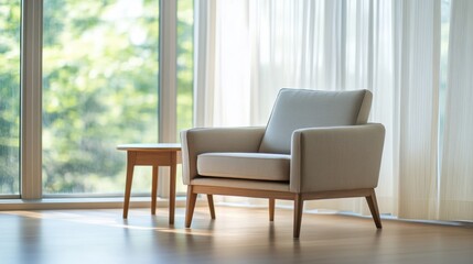 Minimalist modern lounge with clean, elegant design. Featuring sleek furnishings and neutral colors