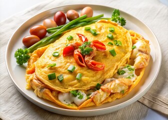Delicious Thai Crab Omelette Recipe: Golden Egg Yellow Food Photography on White Plate