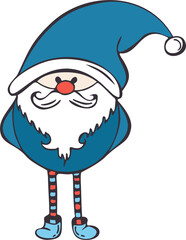Gnome Santa blue contour drawing. PNG