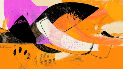 Vibrant Abstract Painting with Bold Orange and Purple Hues