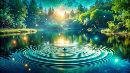 Fototapeta premium Digital Pond: Data Ripples - Abstract Double Exposure Photography