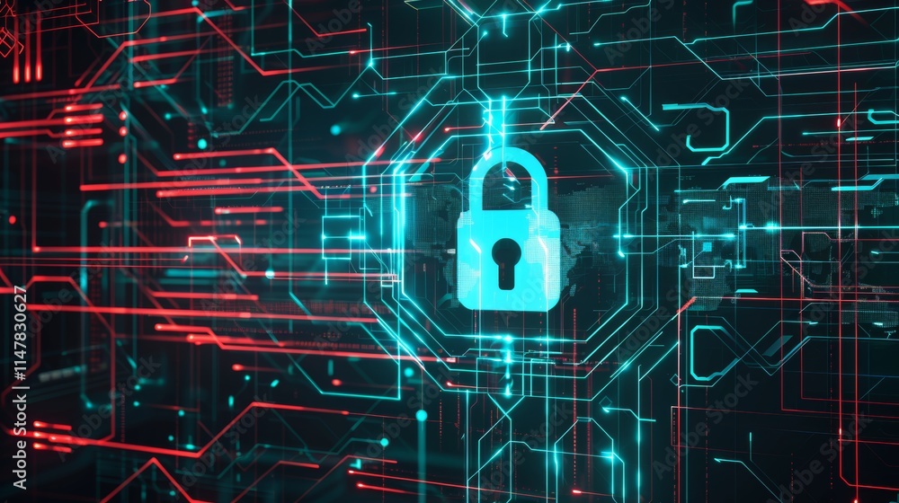 Poster abstract background with cyber security motifs.