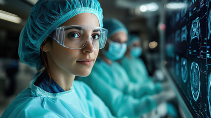 A surgical team reviewing 3D scans before performing a groundbreaking operation