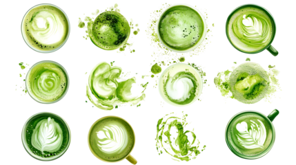Matcha Latte Art Splashes, Swirls, and Creamy Green Delight