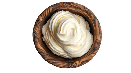 Creamy Whipped Topping in Rustic Wooden Bowl, Dairy Dessert