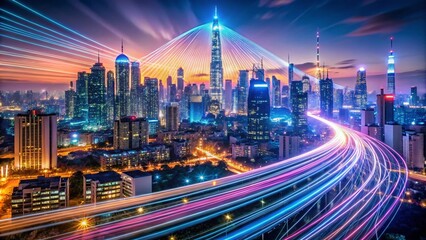 Fototapeta premium Double Exposure: Fiber Optic Cable, Internet Connectivity, High-Speed Communication, Network Infrastructure, Data Transmission, Digital Technology, Global Network