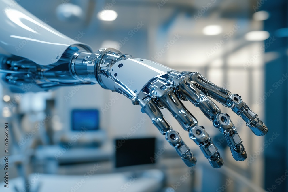 Leinwandbilder Innovative prosthetic arm showcased in dynamic setting with clear copy space for design enhancement. Generative AI