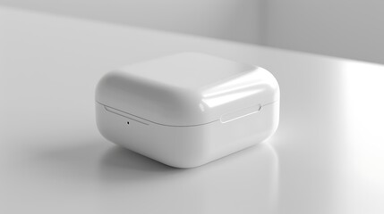 Fototapeta premium A modern wireless earbud case with a matte finish, isolated on white.
