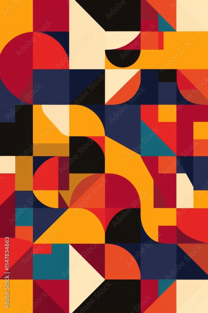 Poster a colorful abstract painting with many different shapes and colors. the painting is full of energy a