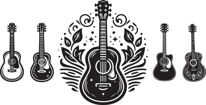 Acoustic guitars with floral design.