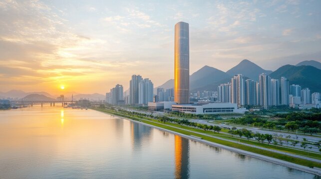 The structure stands tall as a symbol of modernity and innovation, with its sleek design and cutting edge technology setting it apart from the traditional architecture of the city.