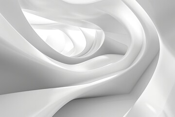 Fototapeta premium Abstract white futuristic tunnel with smooth, curving walls.