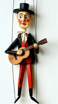 Wooden puppet of a man with a guitar