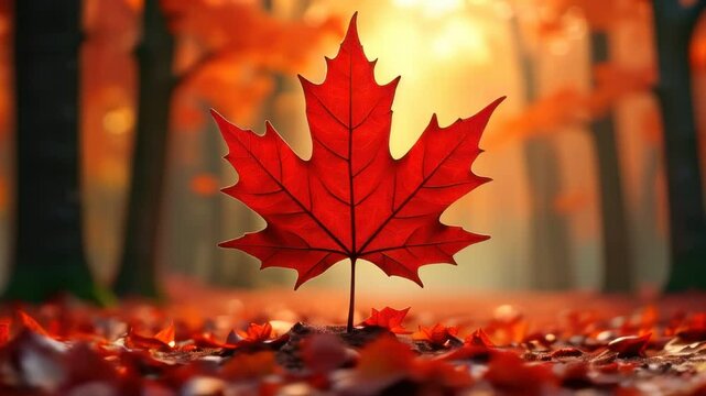 Red leaf in the middle of a field of leaves
