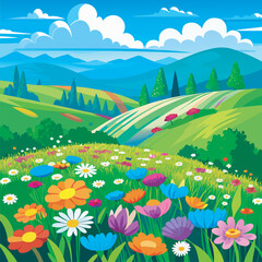 Naklejka premium Summer landscape with fluffy clouds