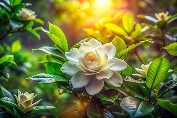 Double Exposure Gardenia Monrovia Bloom, Floral Photography, Nature Image, Botanical Art, Surreal Garden, Double Exposure Effect, Fantasy Flower, Dreamlike Garden, 