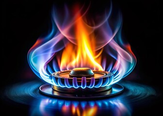 Double Exposure Gas Burner Flame Photography - Abstract Fire Art, Surreal Black Background